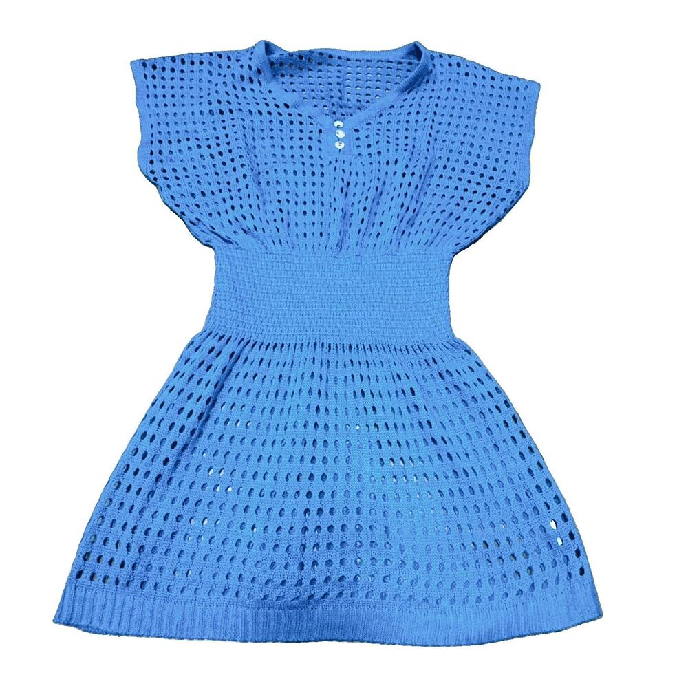Turquoise Womens Crochet Knit Dress Swim‎ Cover-Up Size Small